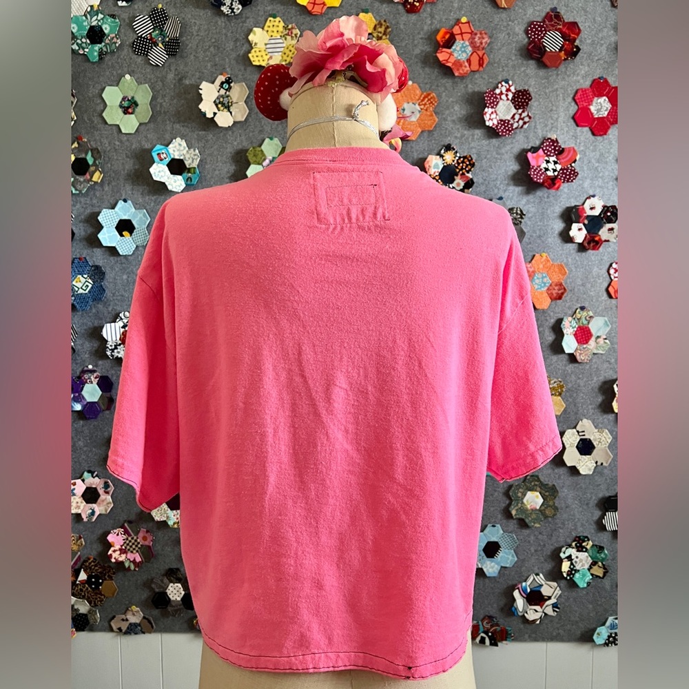 Neon Pink Bright Patchwork Crop Tee - Picture 12 of 16